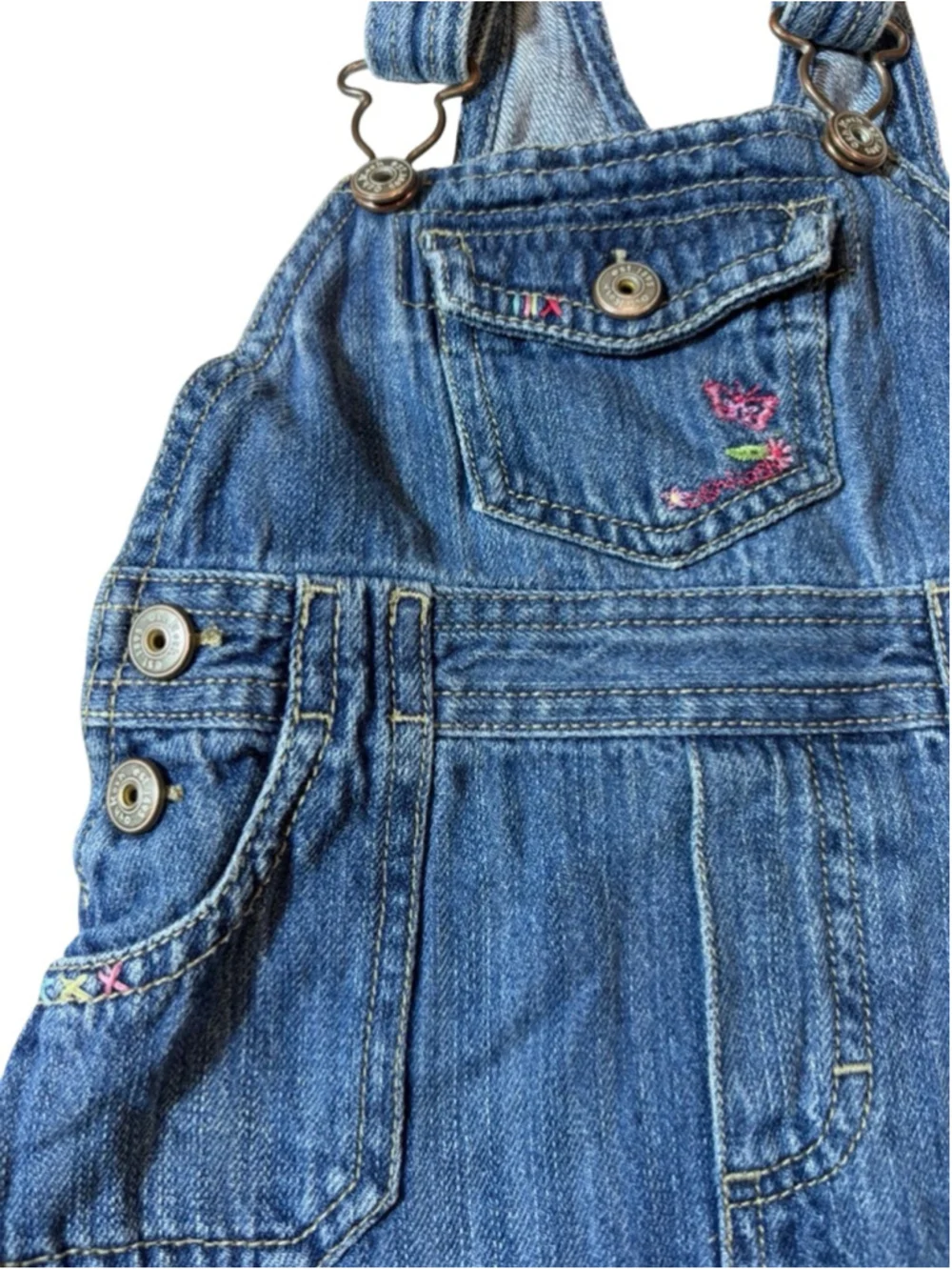 Y2K OshKosh B’gosh Denim Overall Dress 24M Blue Jumper Embroidered Toddler